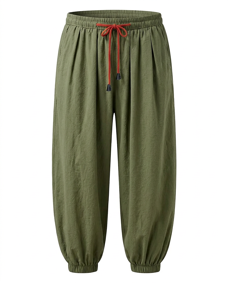 Jaan Trousers - Relaxed Linen in army green - profile front