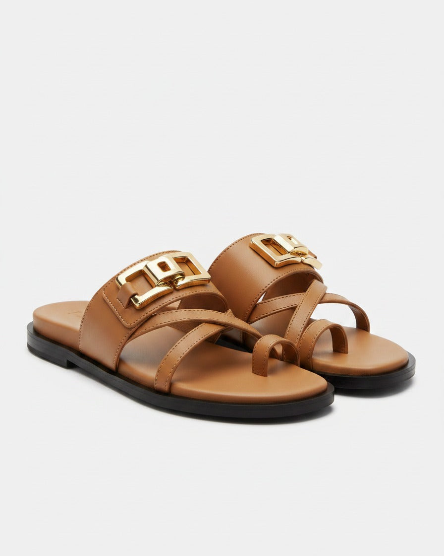 Odel Sandals - Leather in Camel - profile front