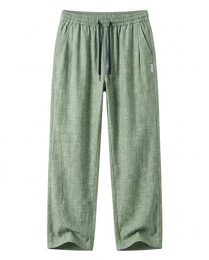 Stone Trousers - Relaxed Straight-Leg Linen in Green - profile front green