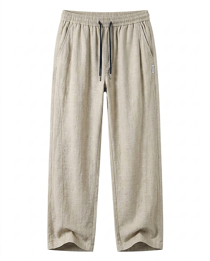 Stone Trousers - Relaxed Straight-Leg Linen in Khaki - profile front khaki