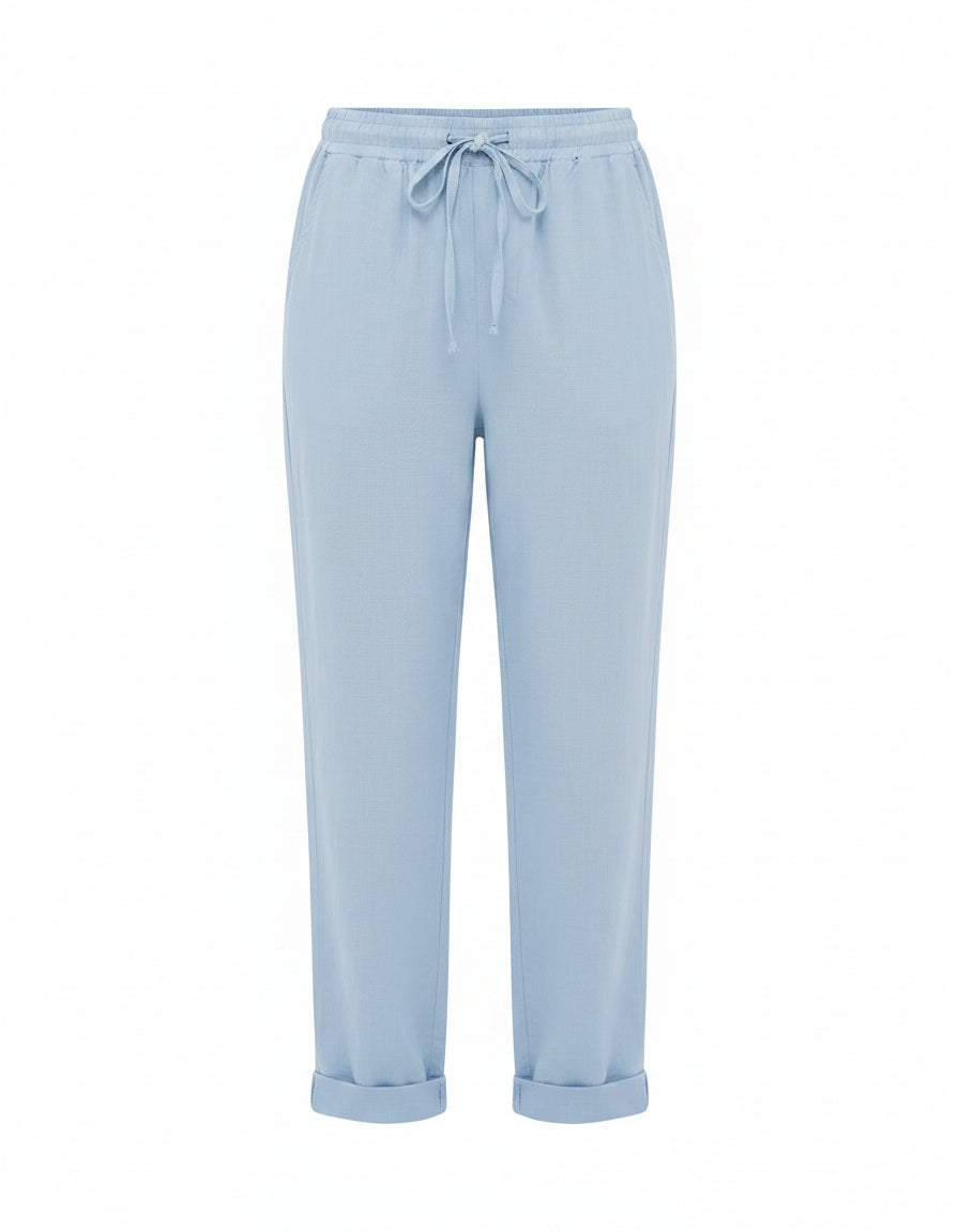 Naos Trousers - Relaxed Straight-Leg Linen in Sky Blue - profile front