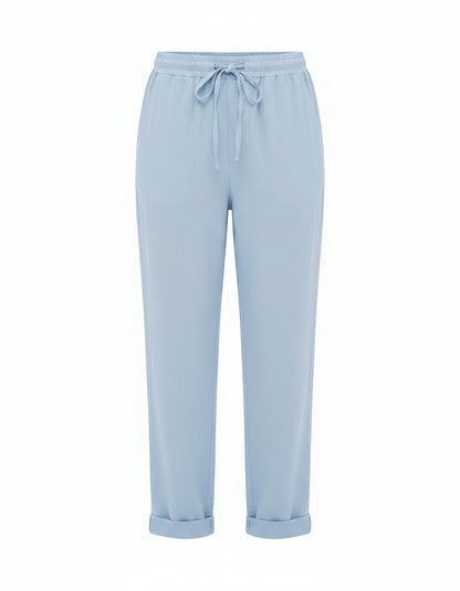 Naos Trousers - Relaxed Straight-Leg Linen in Sky Blue - profile front
