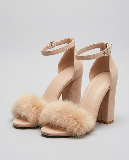 Sylvie Sandals - Block-Heel Suede in Beige - profile front