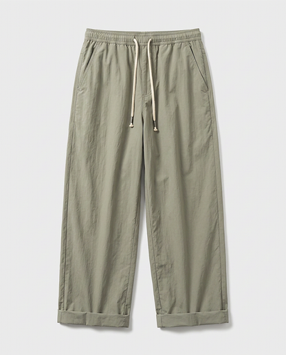Glen Trousers - Relaxed Wide-Leg Denim in Green - profile front green