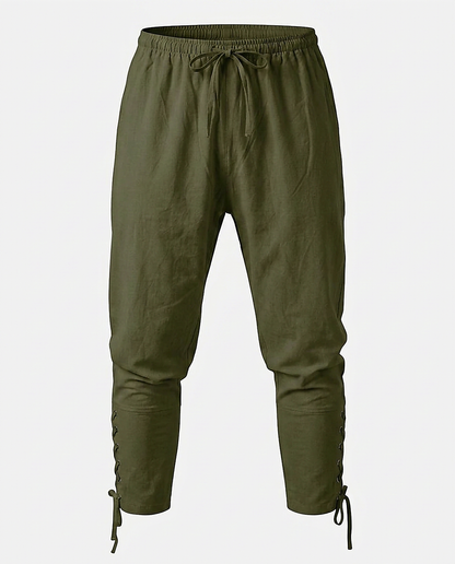 Marsh Trousers - Relaxed Linen in Green - profile front green