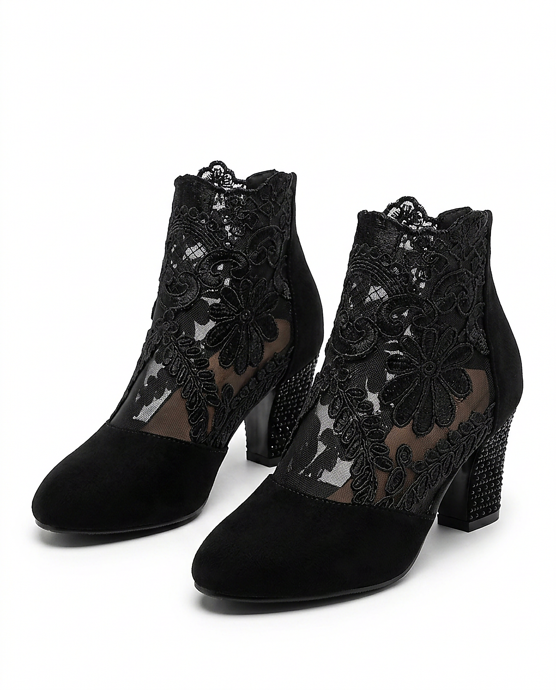 Ingrid Boots - Pointed-Toe Block-Heel Leather in Black - profile front black