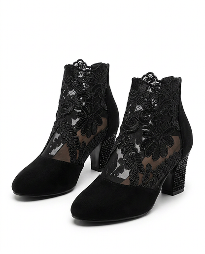 Ingrid Boots - Pointed-Toe Block-Heel Leather in Black - profile front black