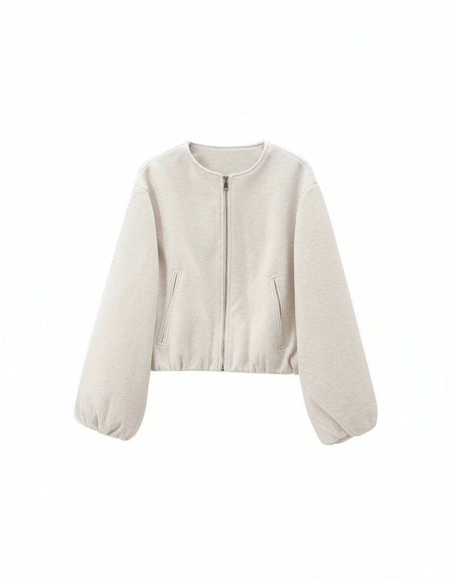 Jude Jacket - Zip in Beige - profile front