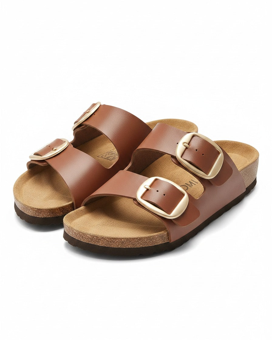 Vela Sandals - Faux Leather in Brown - profile front