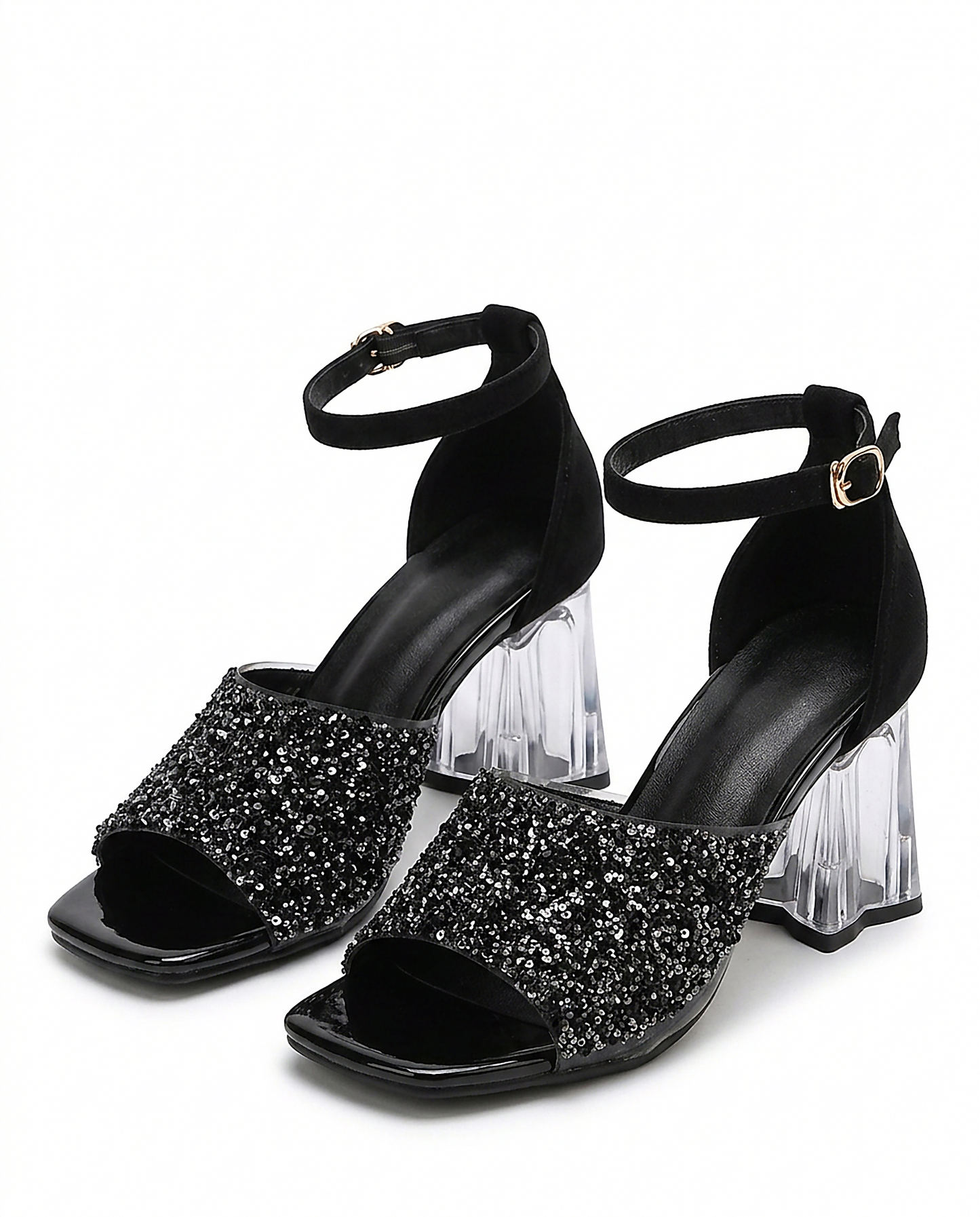 Hazel Sandals - Square-Toe Block-Heel in black - profile front black