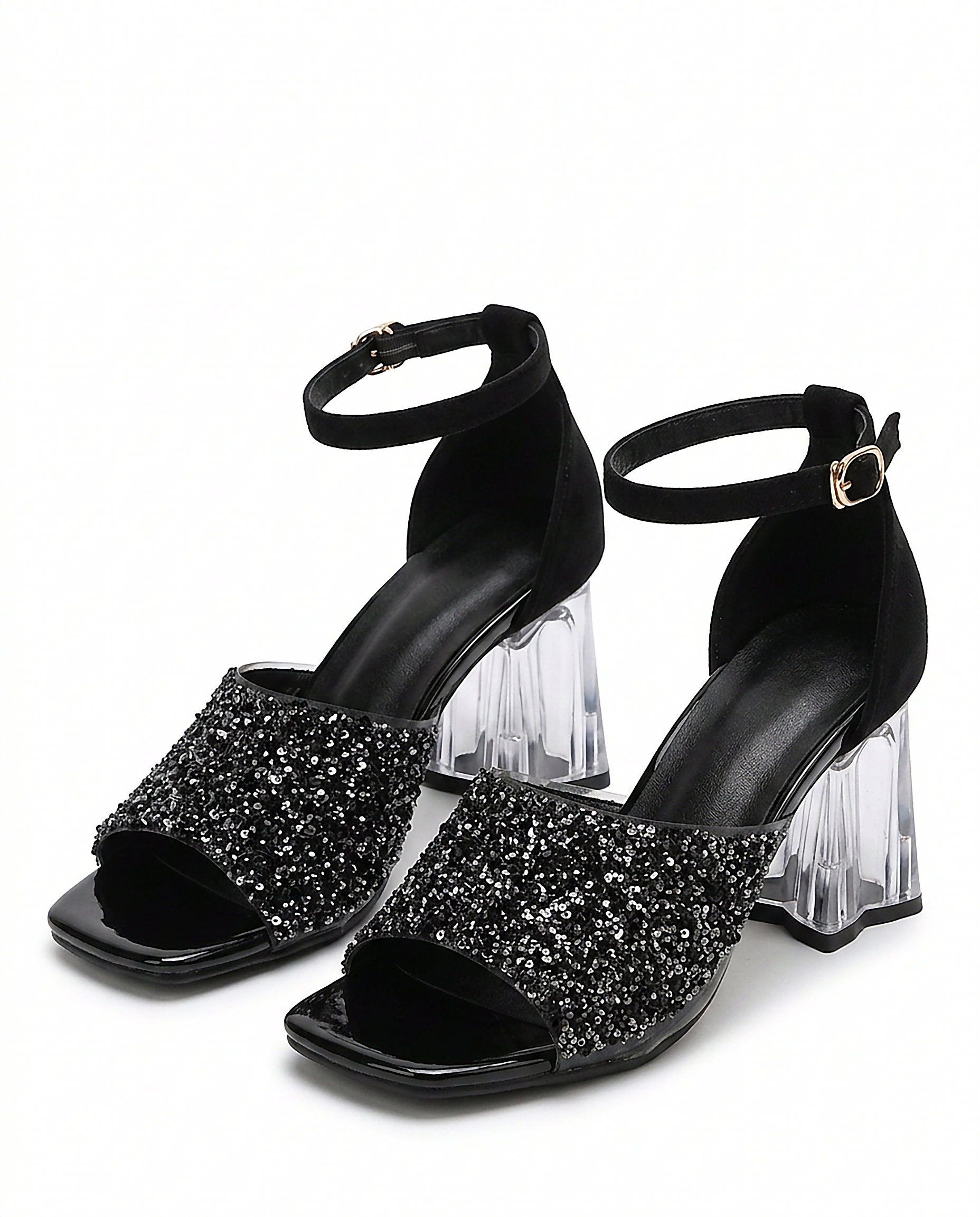 Hazel Sandals - Square-Toe Block-Heel in black - profile front black