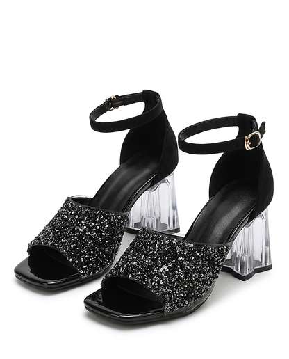 Hazel Sandals - Square-Toe Block-Heel in black - profile front black