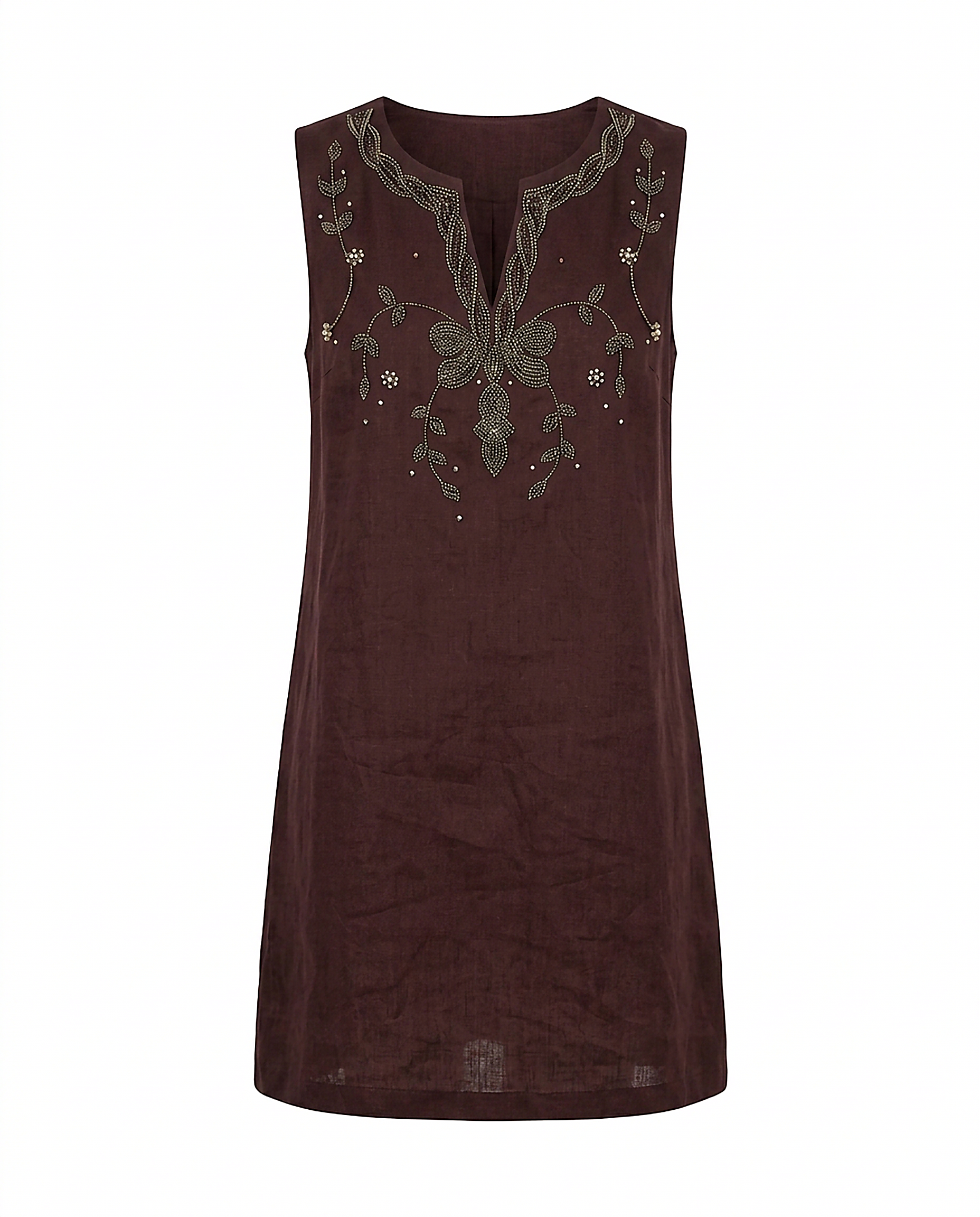 Renata Dress - Zip Linen in Brown - profile front brown