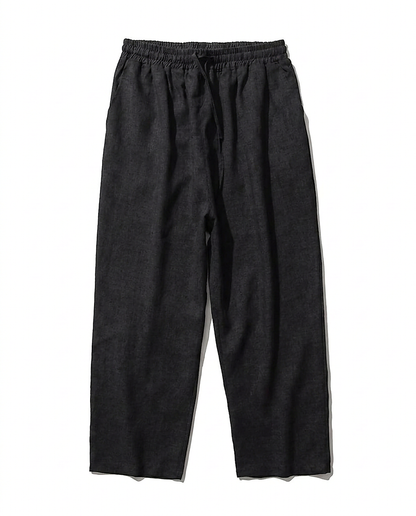 Onyx Trousers - Relaxed Linen in black - profile front black