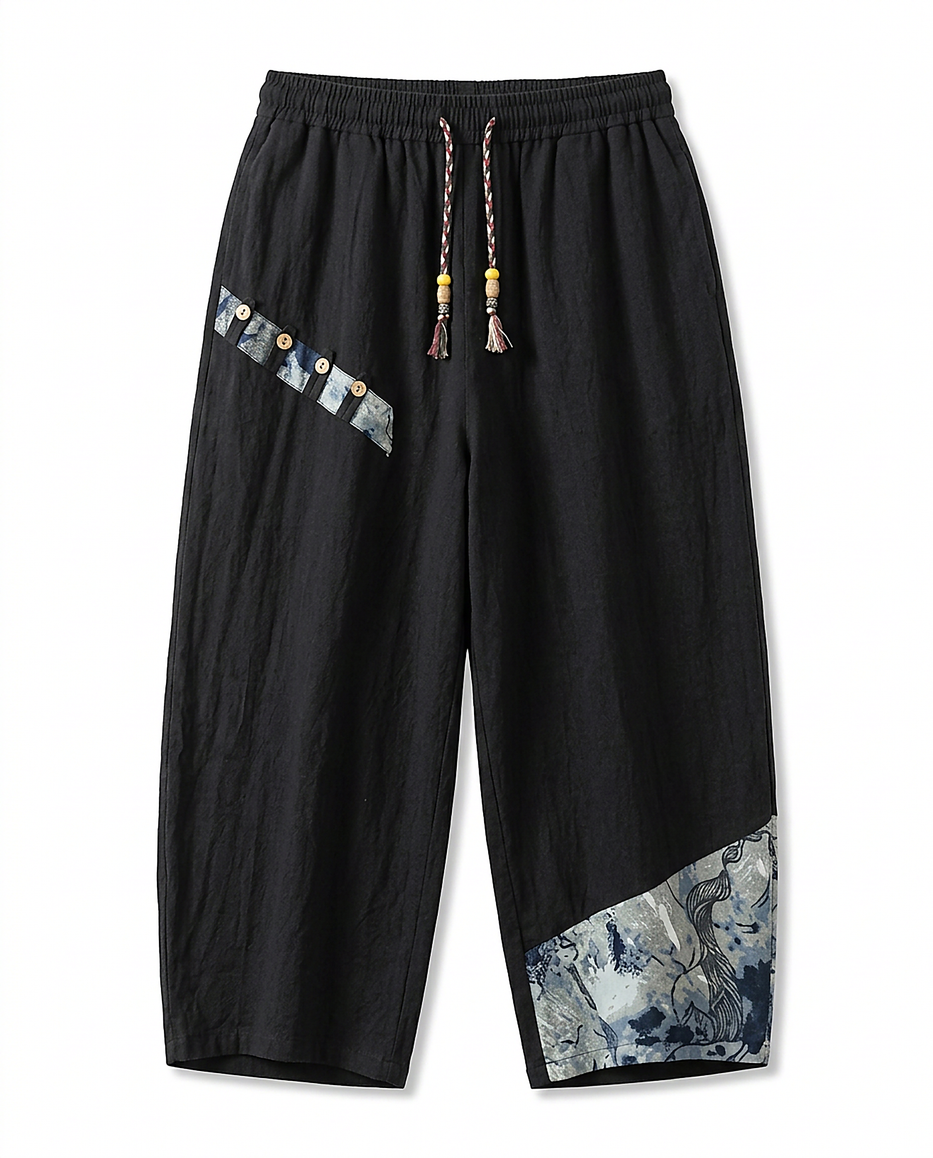 Harbor Trousers - Relaxed Wide-Leg Linen in Black Harem Pants - profile front black harem pants
