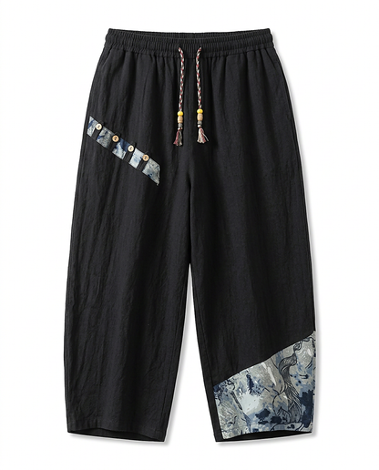 Harbor Trousers - Relaxed Wide-Leg Linen in Black Harem Pants - profile front black harem pants