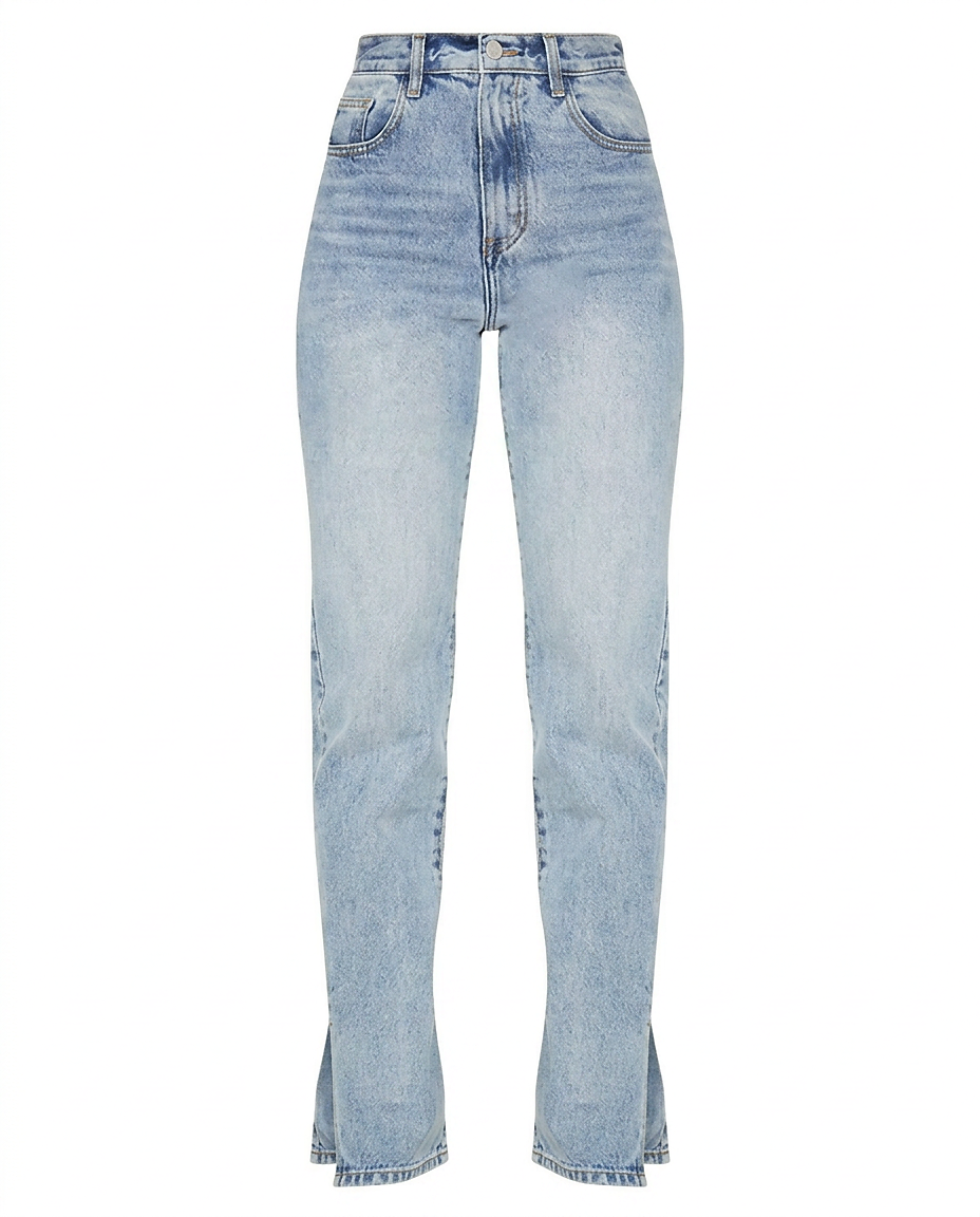 Tael Jeans - Straight-Leg High-Waist Zip Denim in Light Blue - profile front
