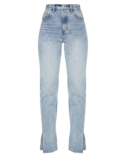 Tael Jeans - Straight-Leg High-Waist Zip Denim in Light Blue - profile front