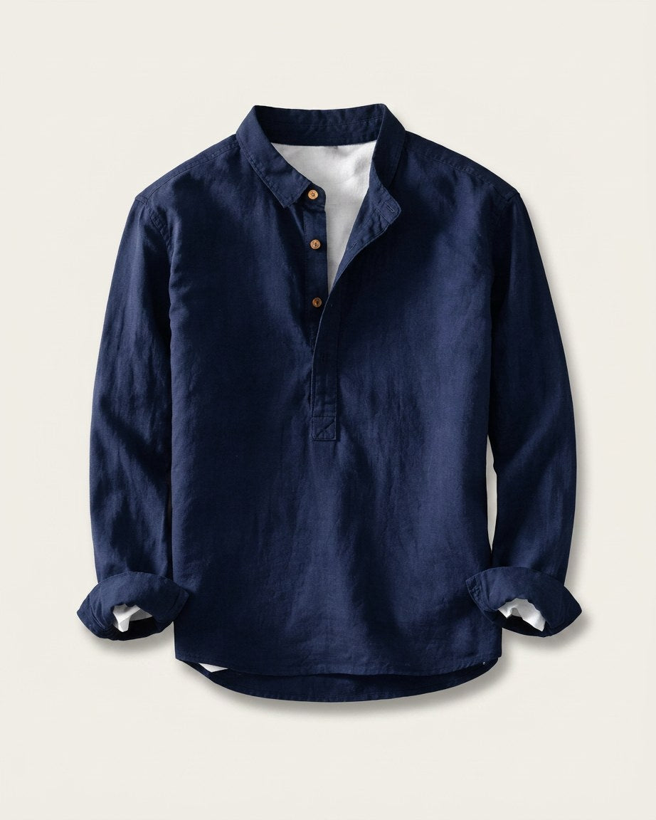 Wren Shirt - Relaxed Linen in Navy - profile front