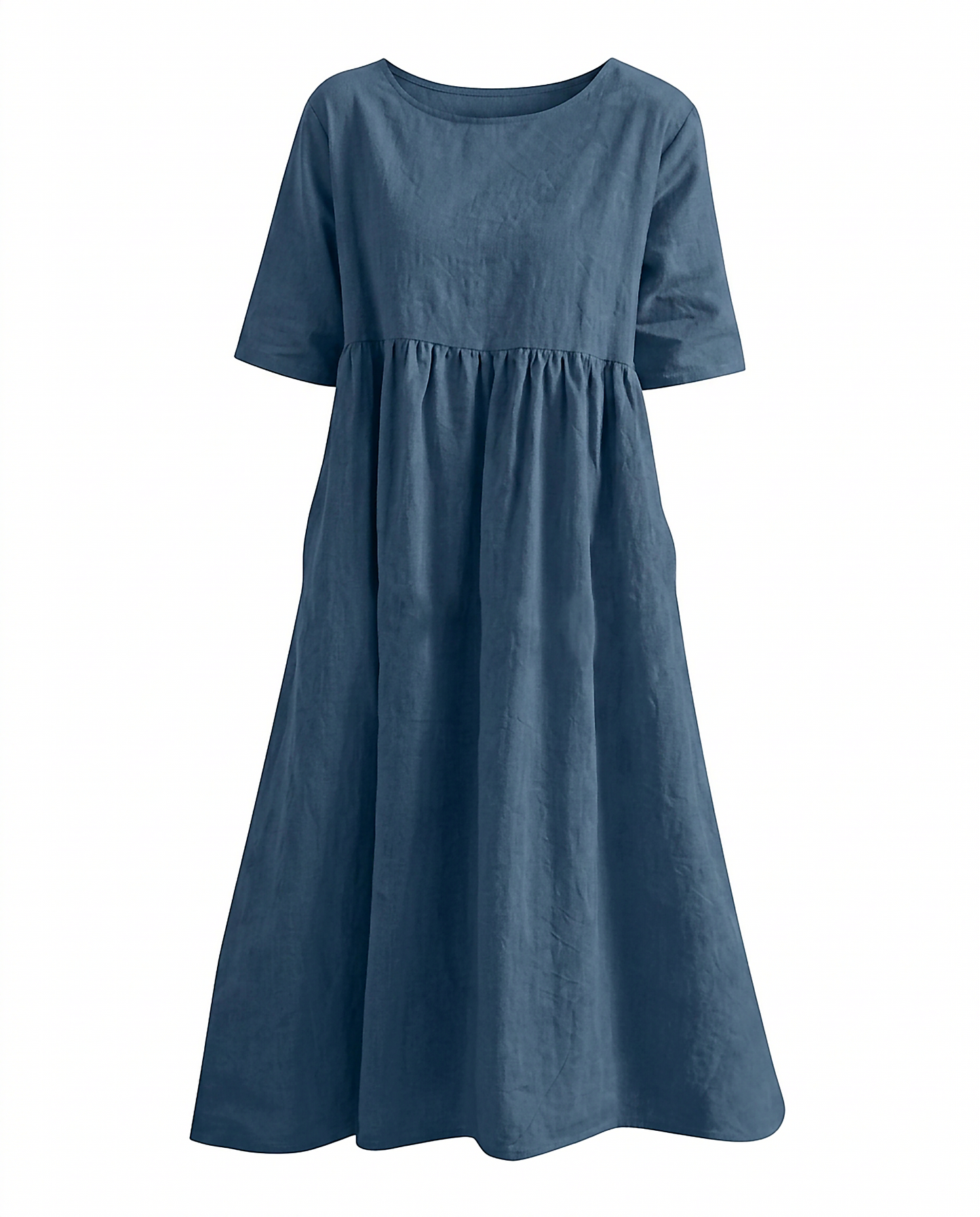 Odette Dress - Relaxed Linen in Blue - profile front