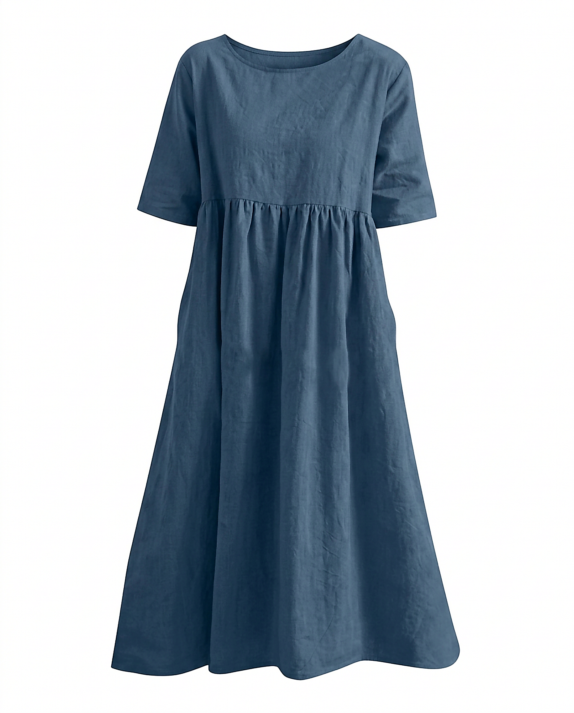 Odette Dress - Relaxed Linen in Blue - profile front