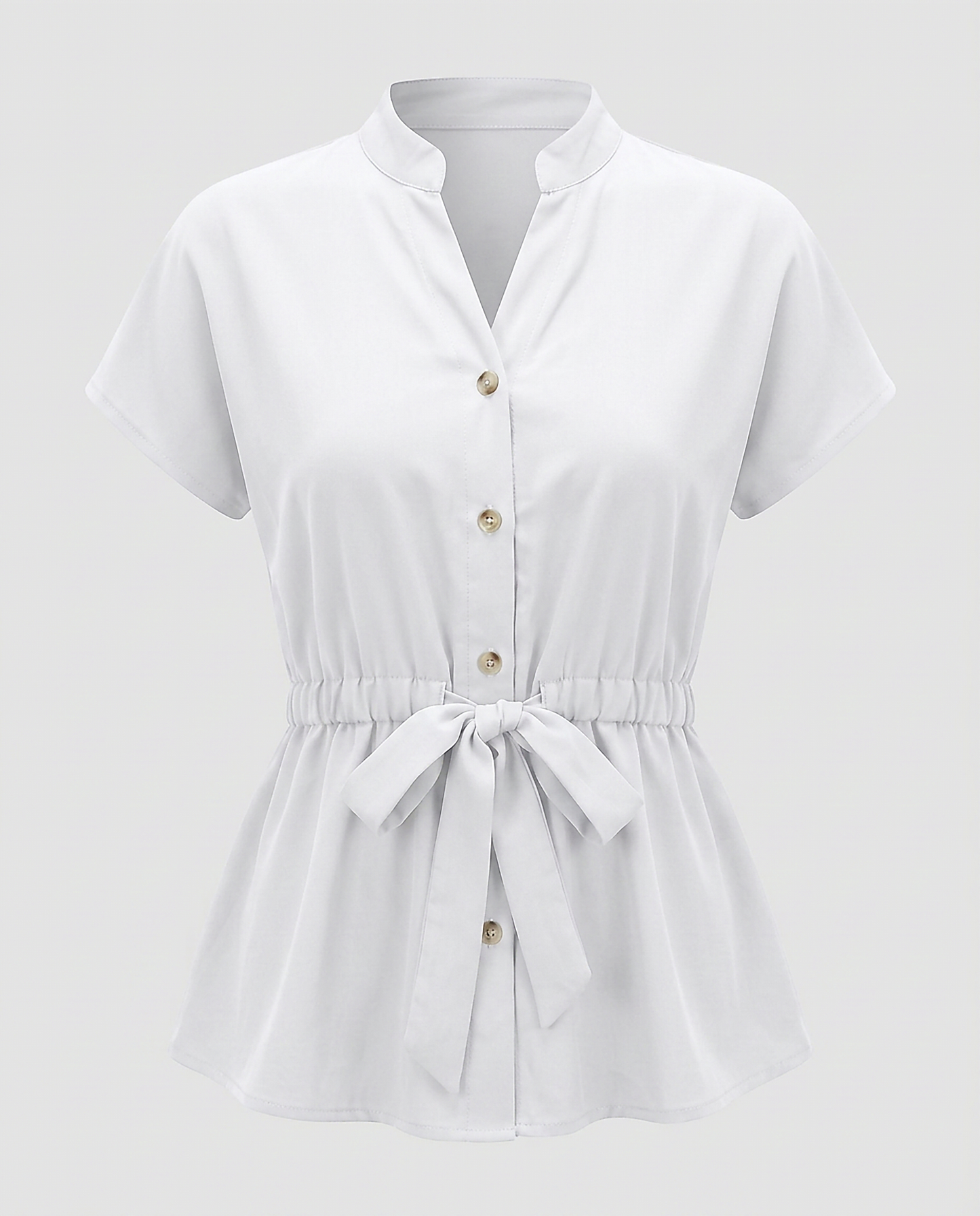 Tabitha Blouse - Relaxed Stand-Collar in White Shirt - profile front white shirt