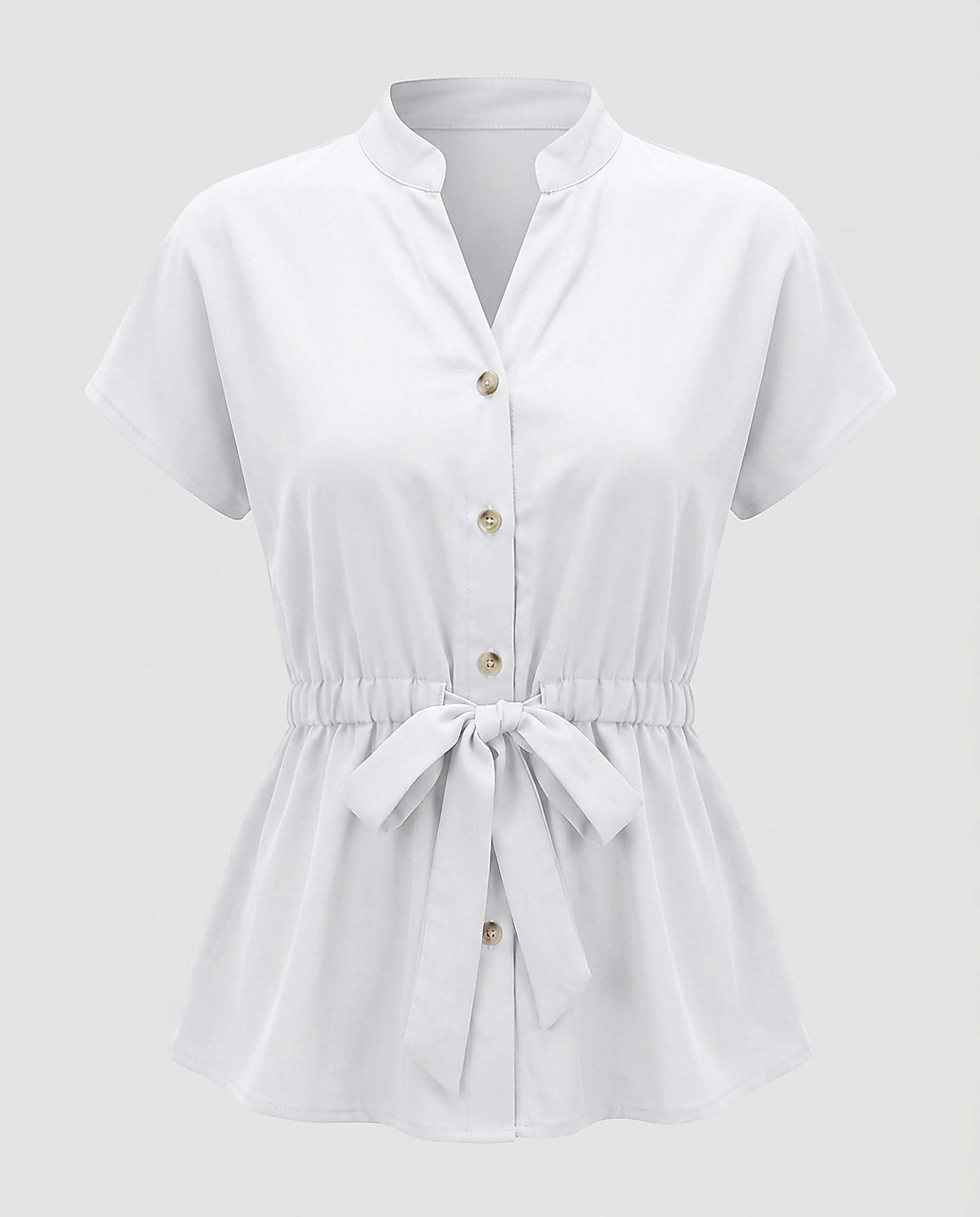 Tabitha Blouse - Relaxed Stand-Collar in White Shirt - profile front white shirt
