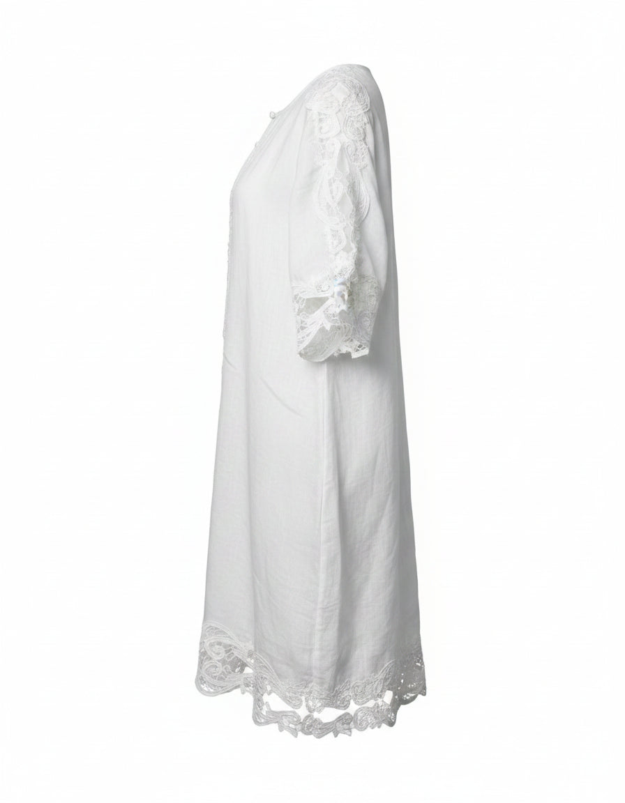 Mara Dress - Linen in White - profile front