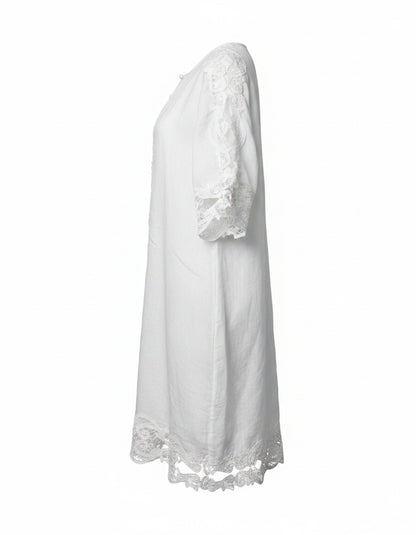 Mara Dress - Linen in White - profile front