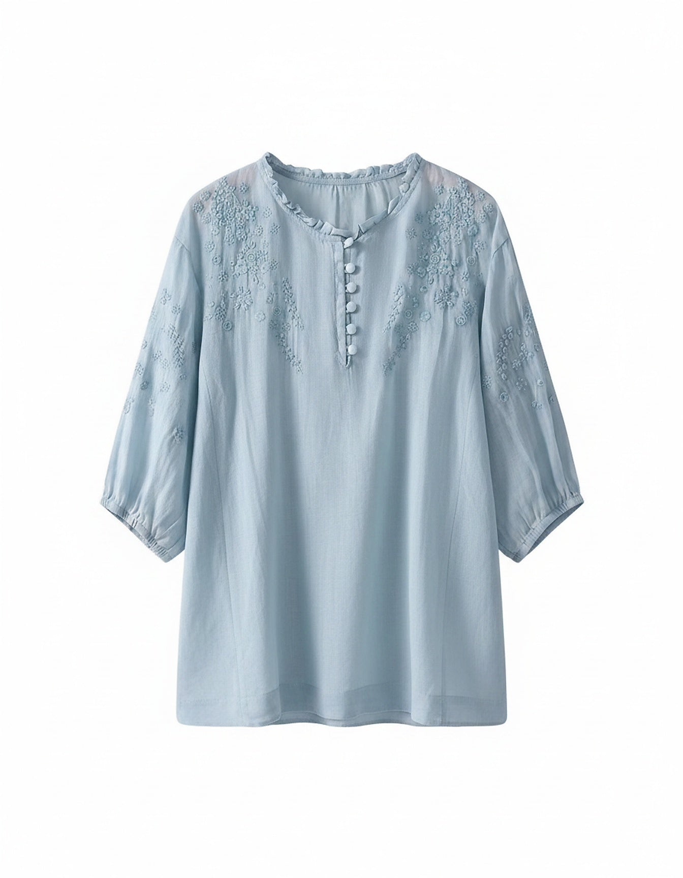 Marc Blouse - Linen in Blue - profile front