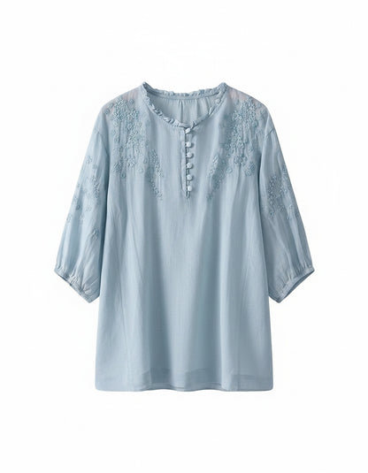 Marc Blouse - Linen in Blue - profile front