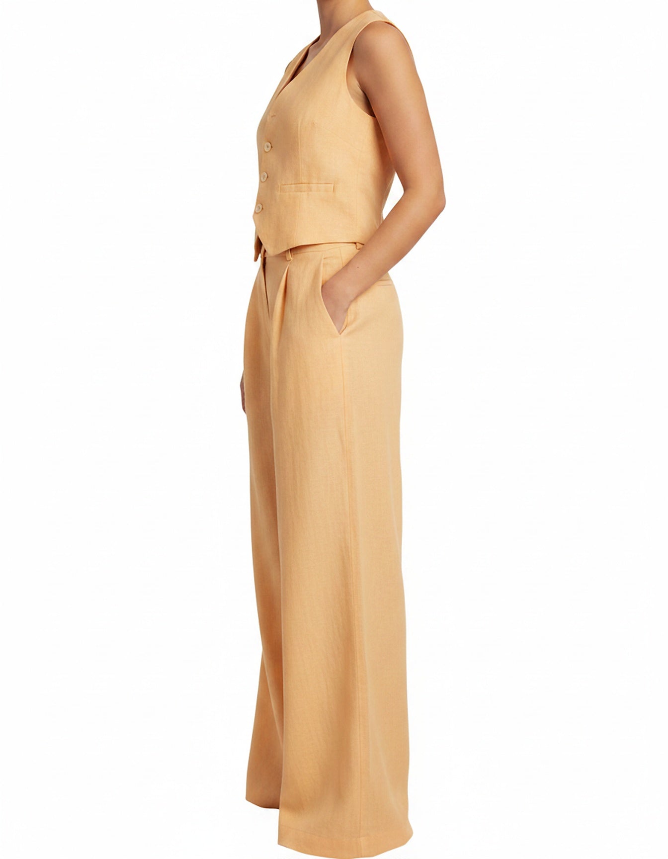 Atlas Vest - Wide-Leg High-Waist Denim in Apricot - profile front