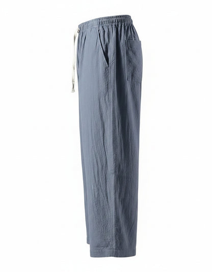 Cove Trousers - Relaxed Wide-Leg Linen in Navy Blue - profile front