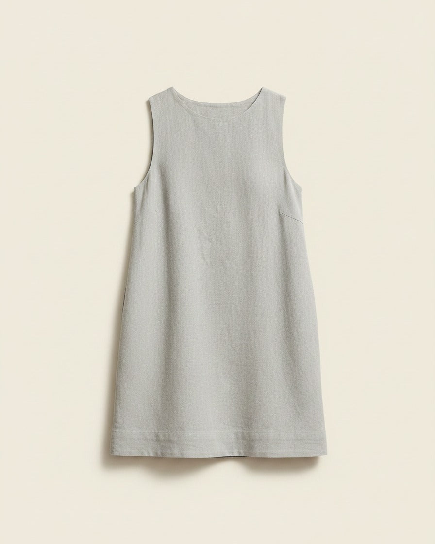 Cleo Dress - Linen in Gray - profile front