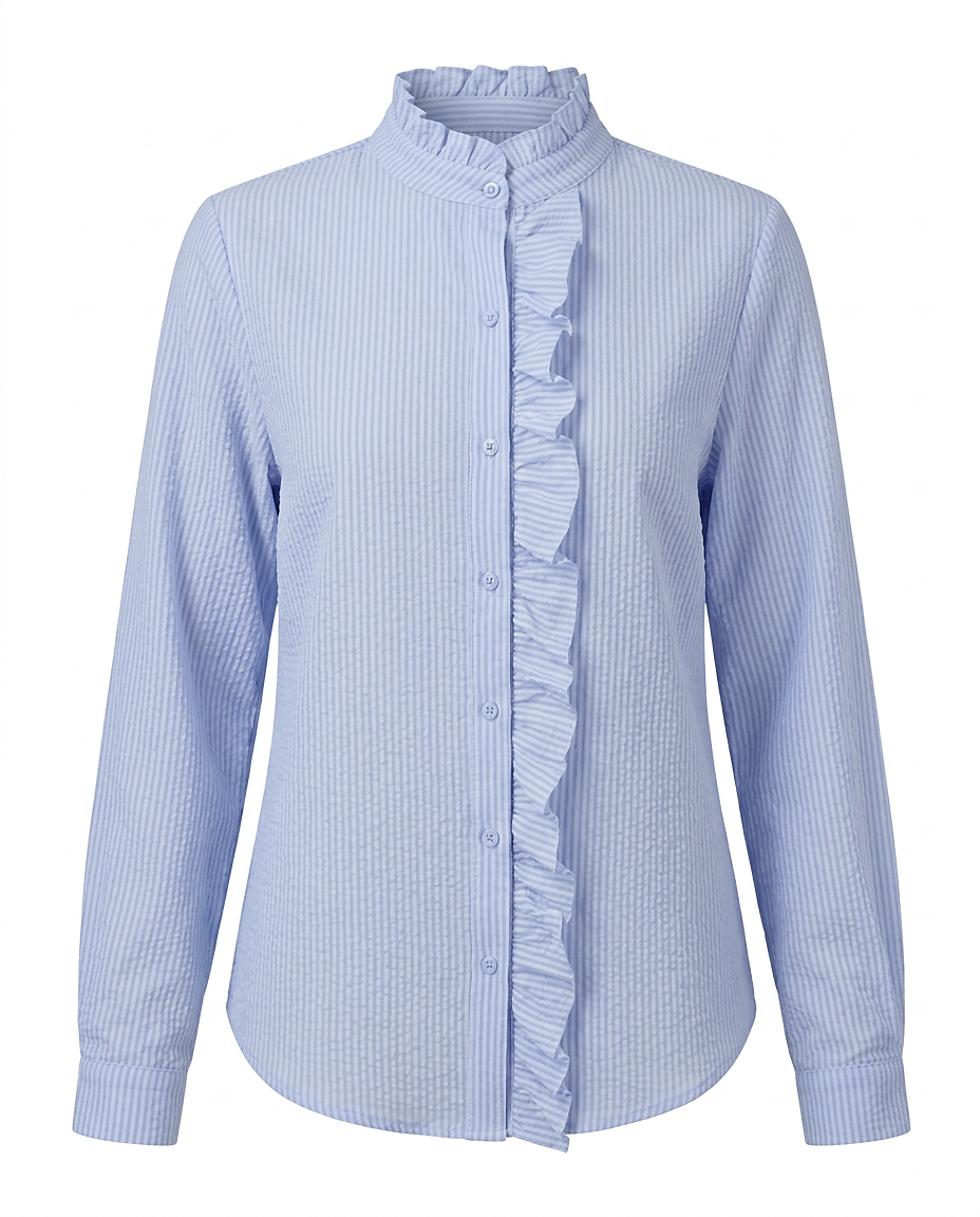 Zeno Blouse - Stand-Collar in Blue - profile front