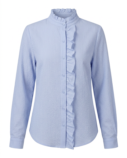 Zeno Blouse - Stand-Collar in Blue - profile front