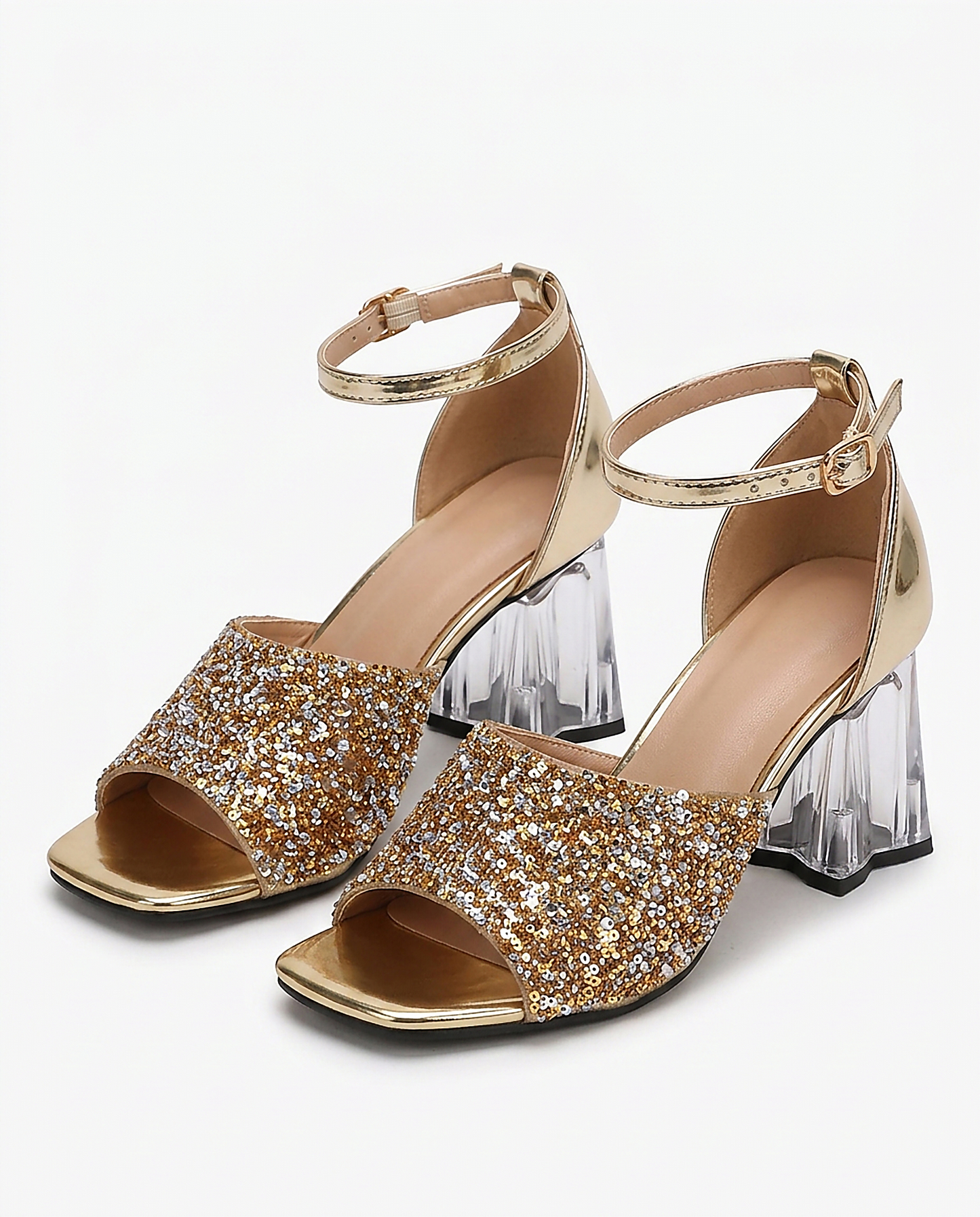 Hazel Sandals - Square-Toe Block-Heel in Gold - profile front