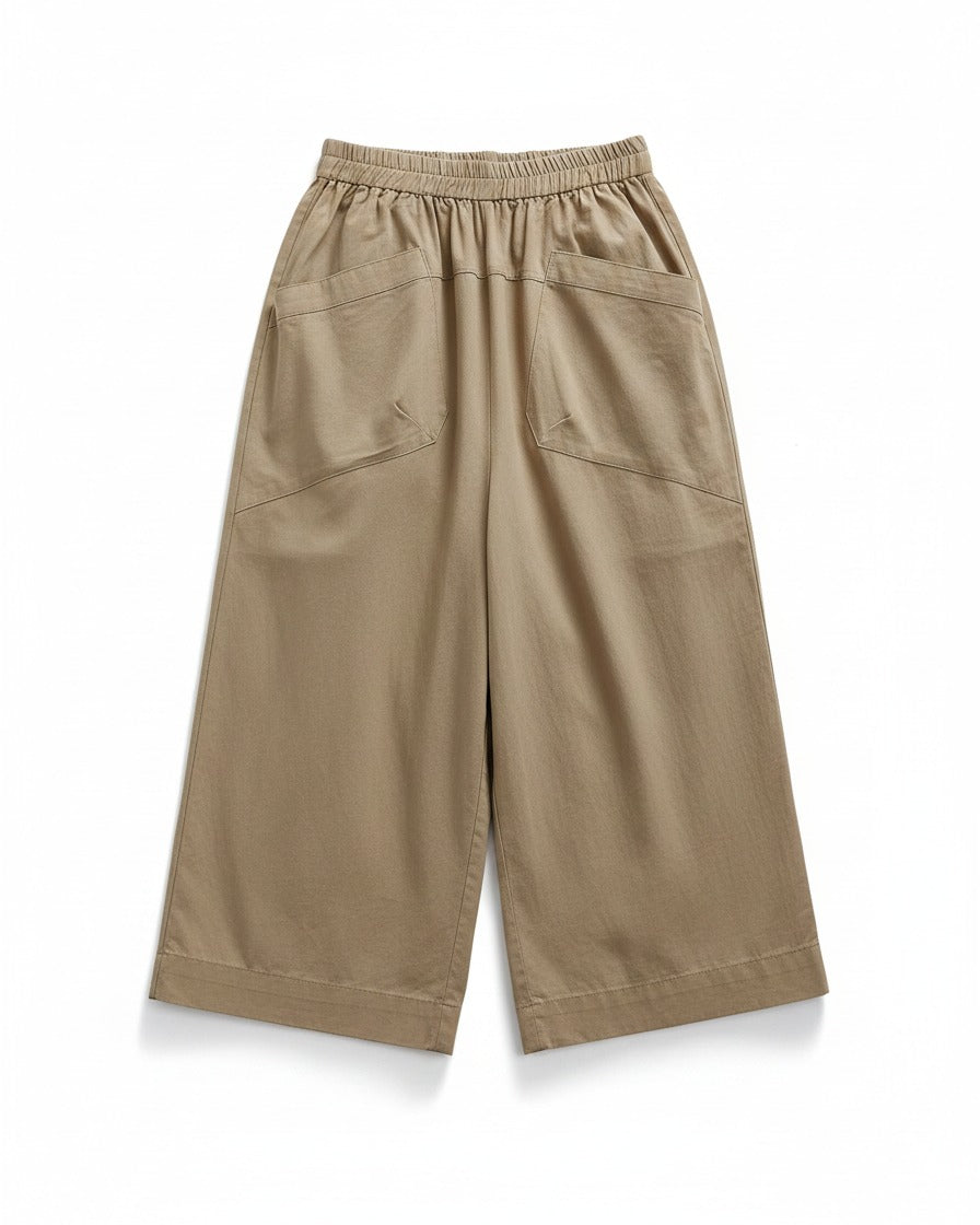 Yoel Trousers - Relaxed Wide-Leg Linen in Khaki - profile front