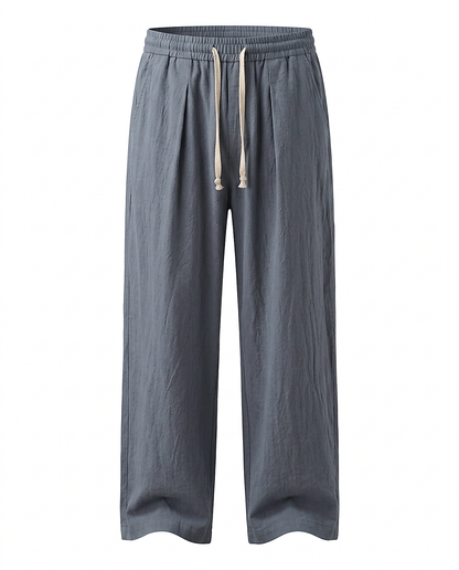 Harbor Trousers - Relaxed Wide-Leg Linen in Navy Blue - profile front