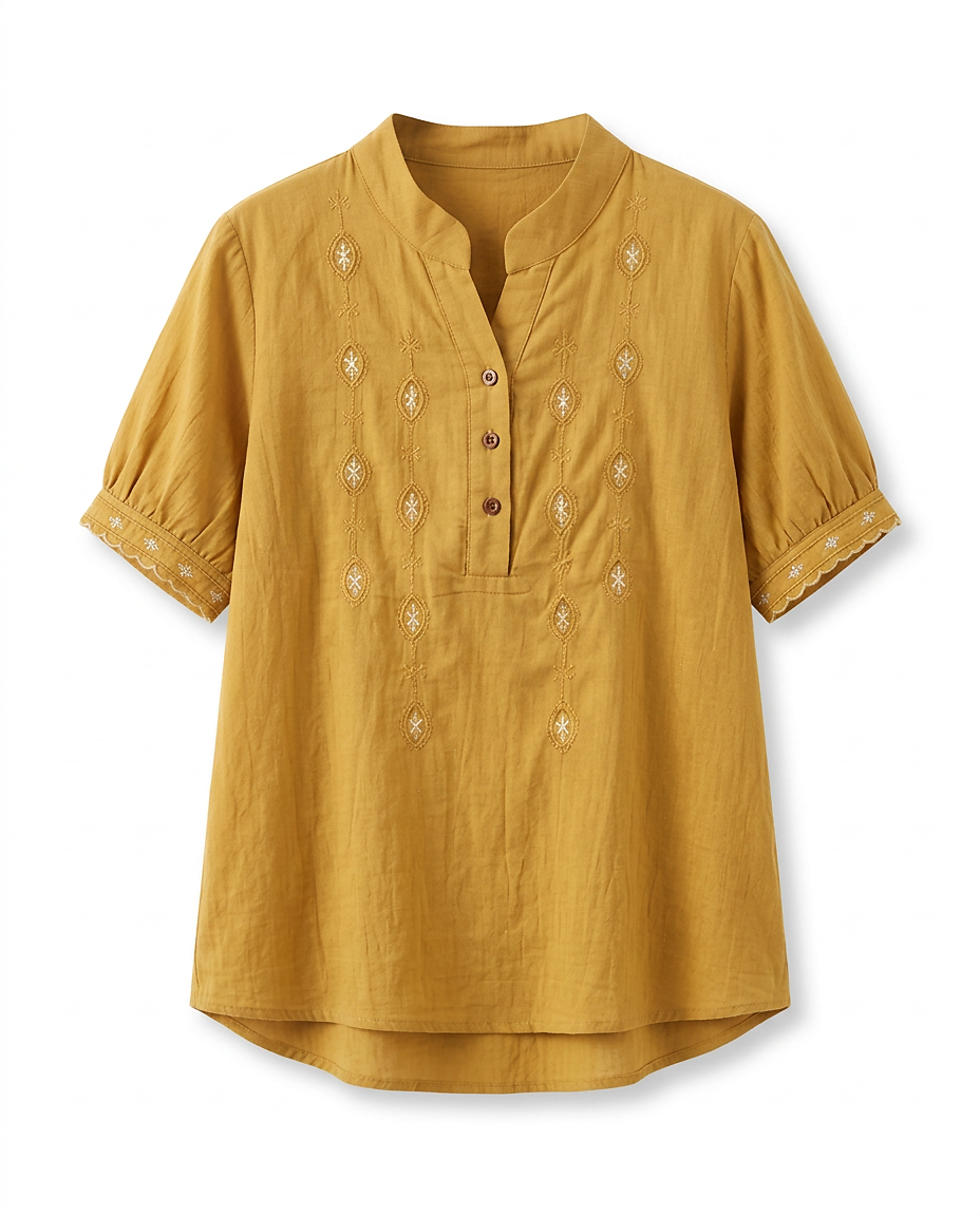 Roas Blouse - Stand-Collar Linen in YELLOW