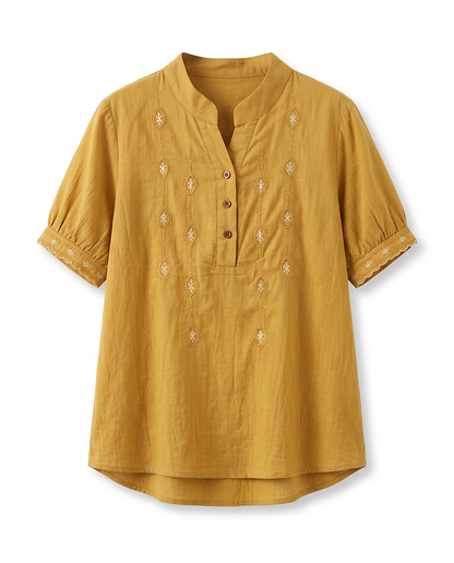 Roas Blouse - Stand-Collar Linen in YELLOW