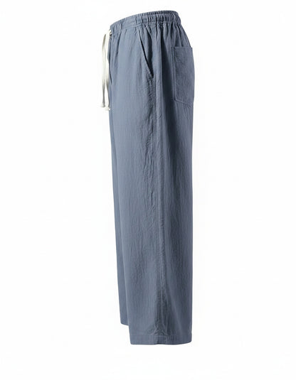 Cove Trousers - Relaxed Wide-Leg Linen in Navy Blue - profile front