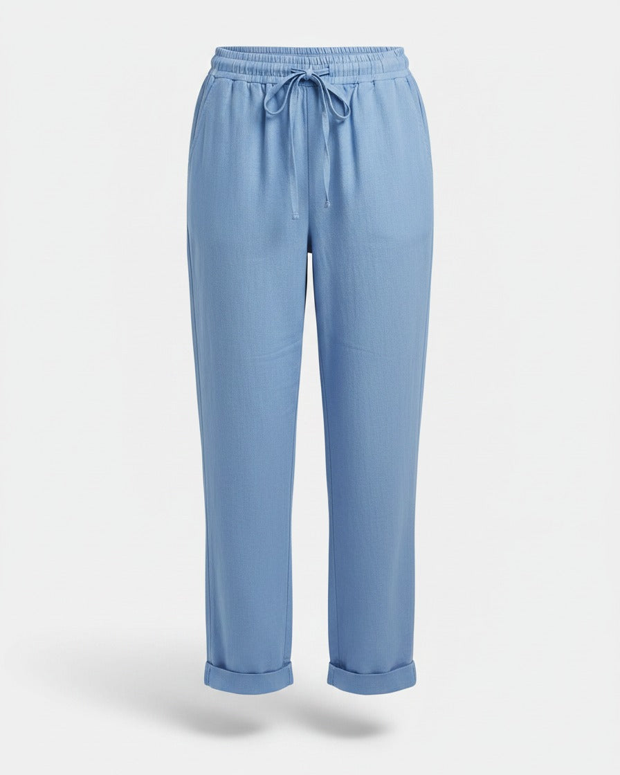 Orin Trousers - Straight-Leg Linen in Sky Blue - profile front