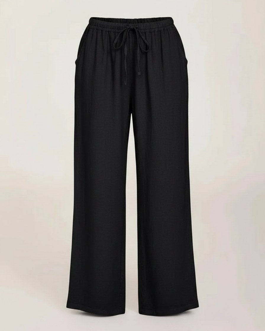 Sloane Trousers - Relaxed Wide-Leg Linen in Black - profile front