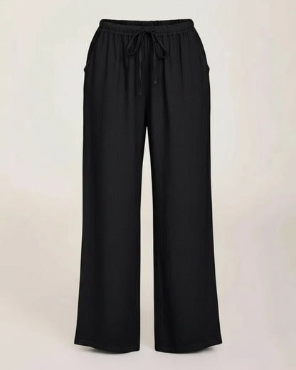 Sloane Trousers - Relaxed Wide-Leg Linen in Black - profile front