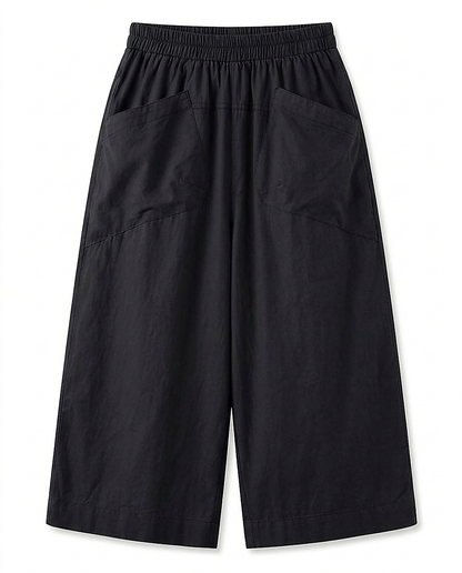 Liv Trousers - Relaxed Wide-Leg Linen in Black - profile front black