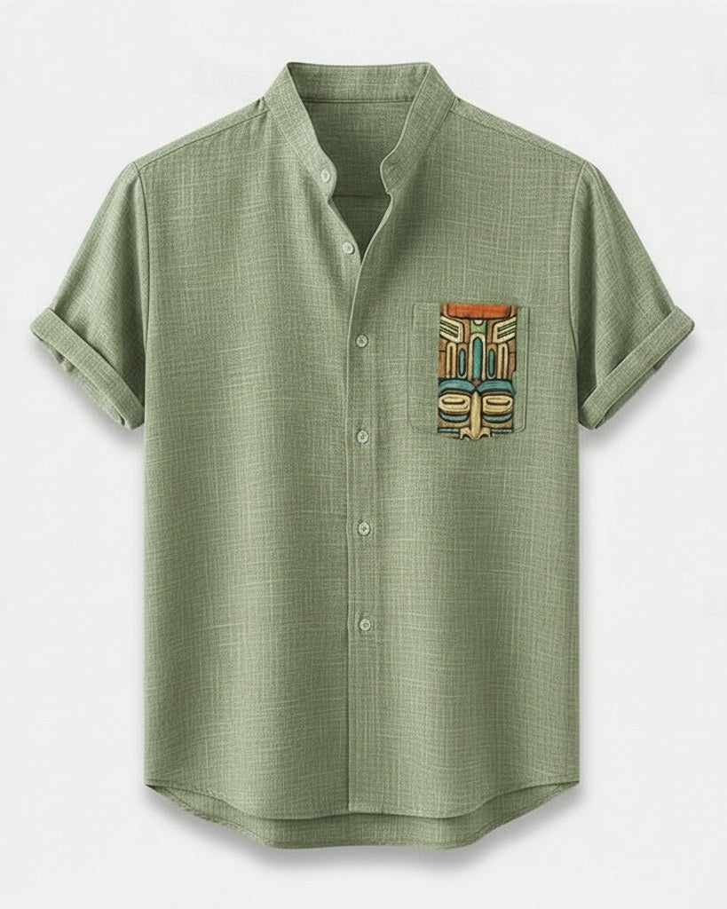 Idris T-Shirt - Linen in Aeh210 - profile front aeh210