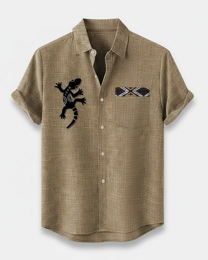 Idris T-Shirt - Linen in Aeh212 - profile front aeh212