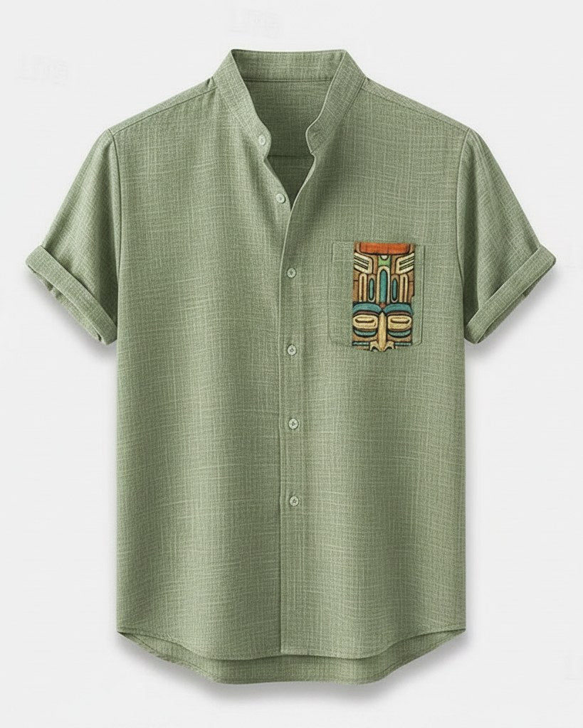 Idris T-Shirt - Linen in Aeh219 - profile front aeh219