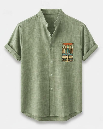 Idris T-Shirt - Linen in Aeh219 - profile front aeh219